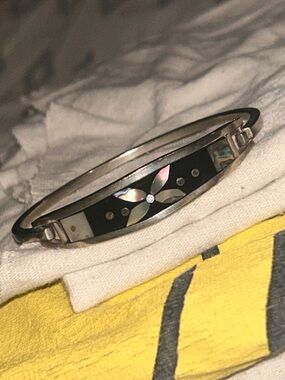 Vintage Mexican Sterling Silver Abalone Inlay and mother of pearl Cuff Bracelets